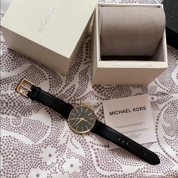 MK black leather watch